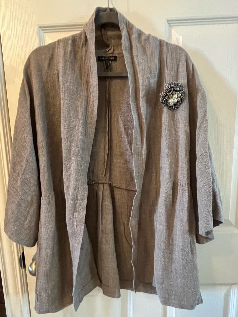 Eileen Fisher Linen Kimono-Style Jacket in Taupe